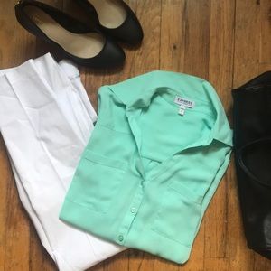 Express light blue portofino top button down